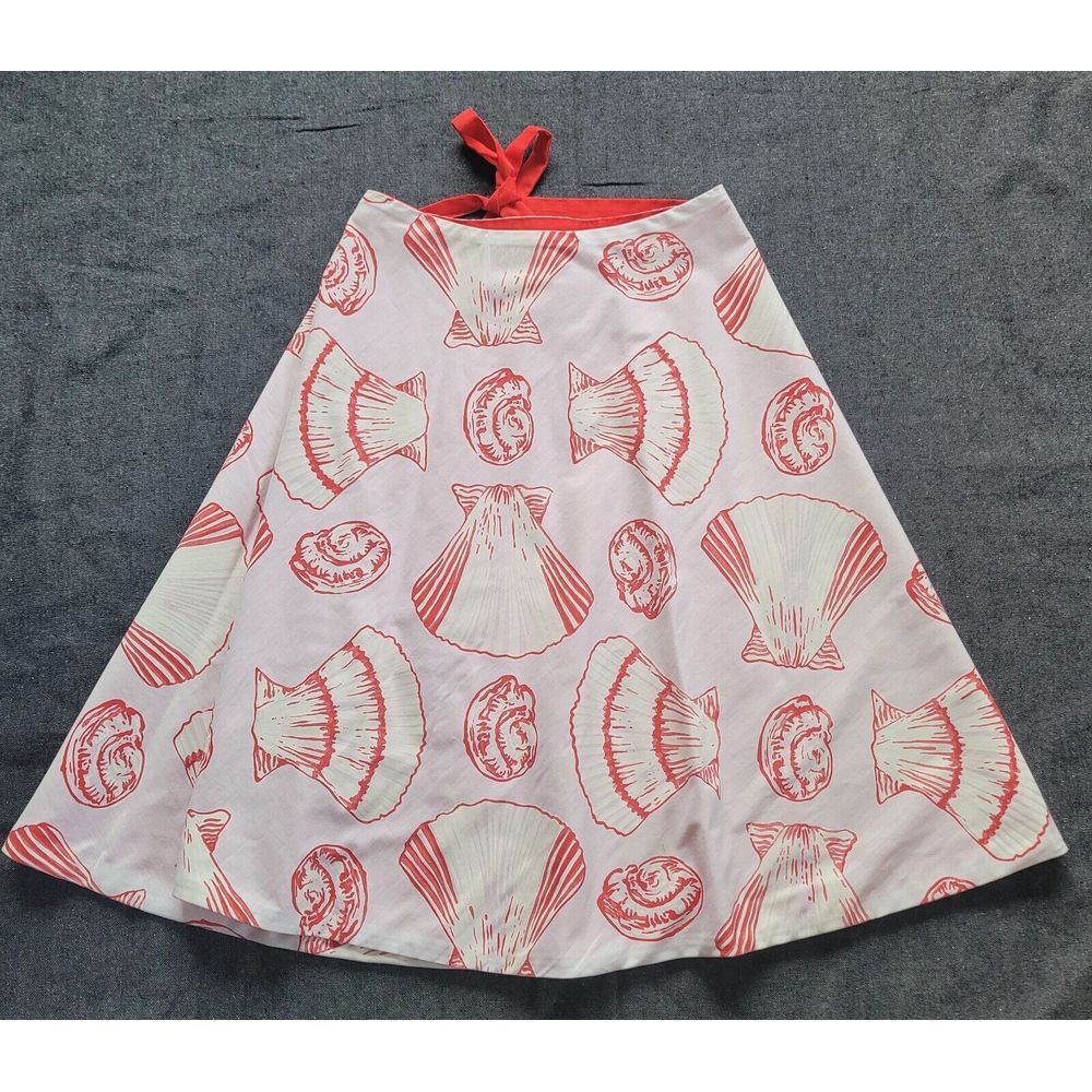Vintage 60s Shell‎ Print Wrap Skirt Red White Retro Mod Beach S/M Reversible